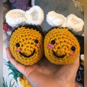 Hand crocheted bumblebees